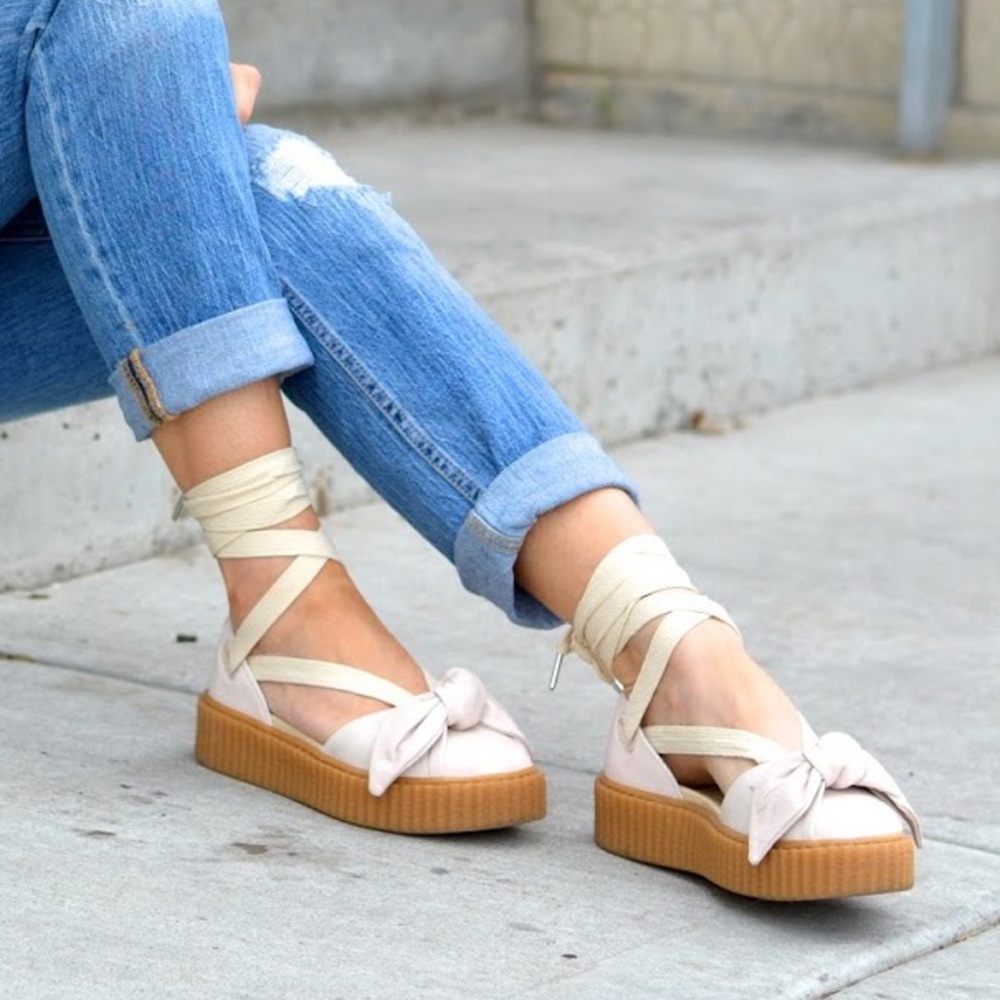 New Fenty Rihanna Puma Cream Bow Creeper Sandals - Picture 3 of 7